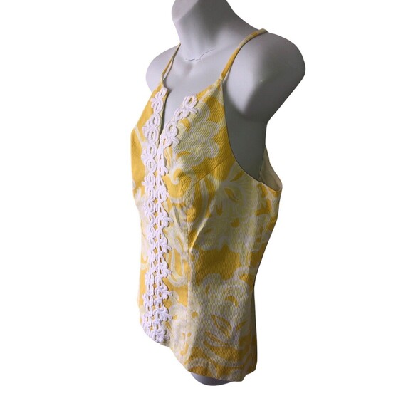 Lilly Pulitzer MAGNOLIA Halter Top Banana Daiquiri DANDELION YELLOW WHITE LACE 8 - Picture 4 of 10